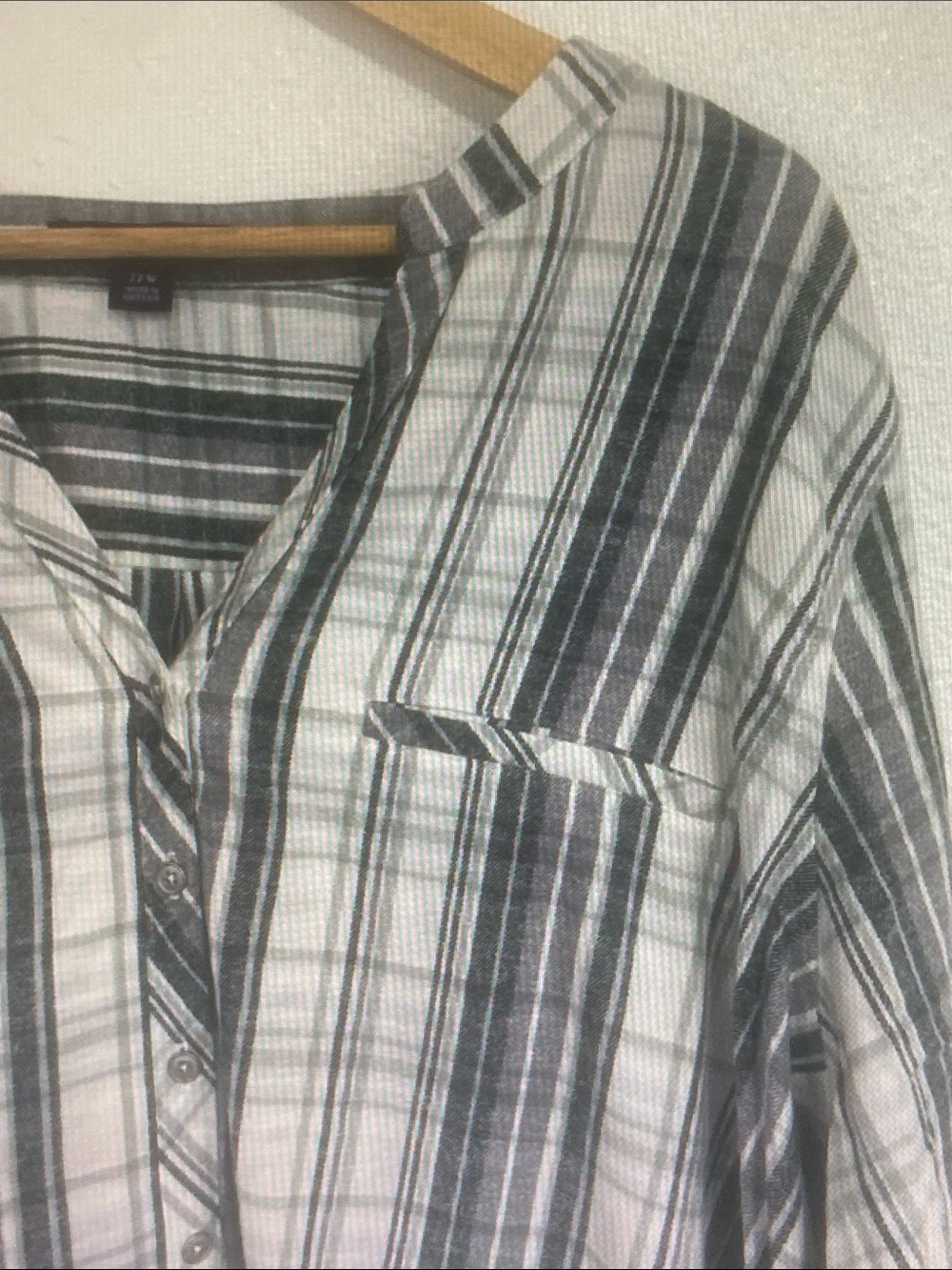 Roaman's White and Gray Striped Women's Button-Down Shirt